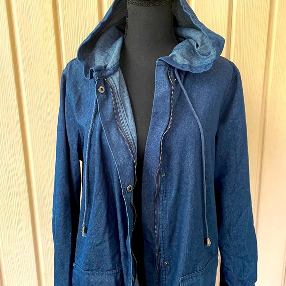 Denim Navy Blue Hooded Stylish Pretty Jacket with Pockets - Picture 7 of 11